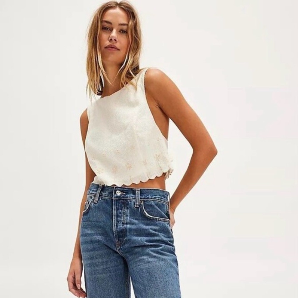 Free People Kayla embroidered crop top